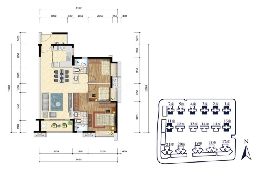 南湾2期全新没住过三房两卫户型